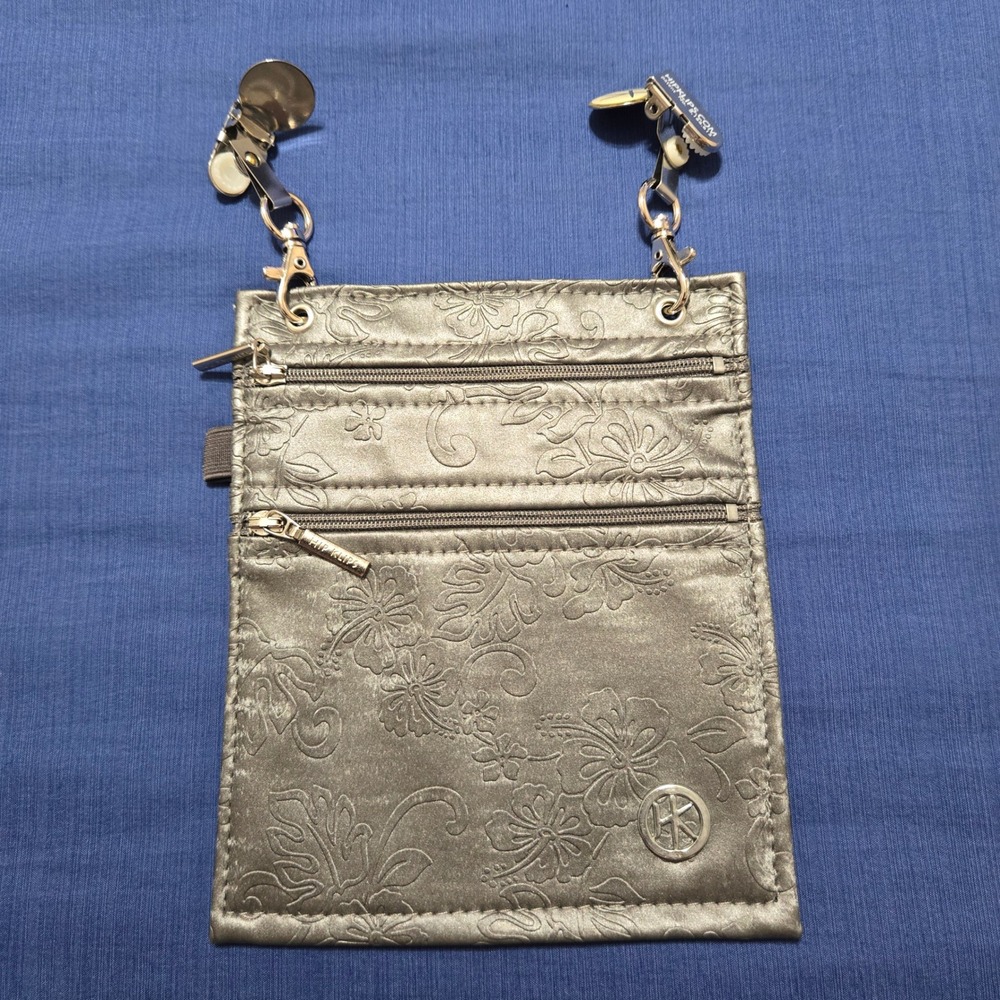 Hip Klips Pouch Women One Size Grey Excellent Embossed Floral Waist Bag Pocket
